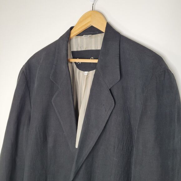 90s CYPRESS GROVE Black Two Button Blazer Jacket Size L *Tall Silk Linen Sport - Picture 5 of 8